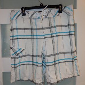 MOSSIMO SUPPLY CO. WHITE PLAID PRINT SWIM SHORTS SIZE 36 MEN'S NWOT